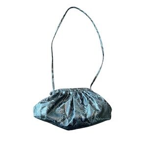 Snakeskin Print Shoulder Bag Purse Bottega Inspired Clutch Style Faux Leather
